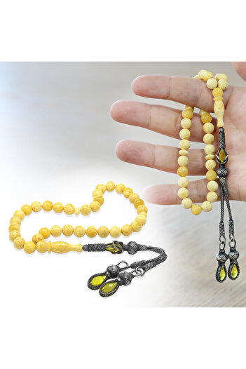 Tesbihane Damla Amber Prayer Beads - 1000 Sterling Silver with Kazaz Tassel - King Seccer - Premium Boxed - Sphere Cut