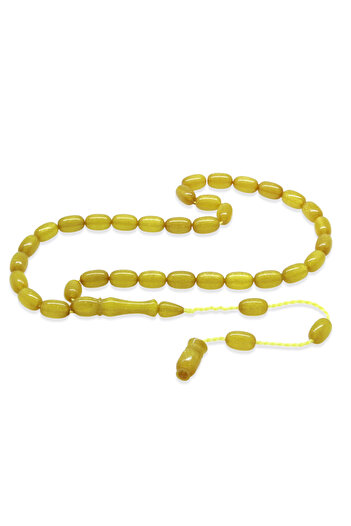 Tesbihane Specially Cut Mother-Of-Pearl Yellow Fire Amber Prayer Beads