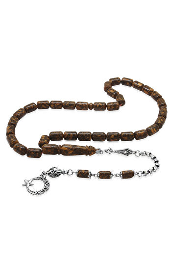 Tesbihane Non-Tarnish Metal Tassel Capsule Cut Brown Scented Cinnamon Wood Prayer Beads