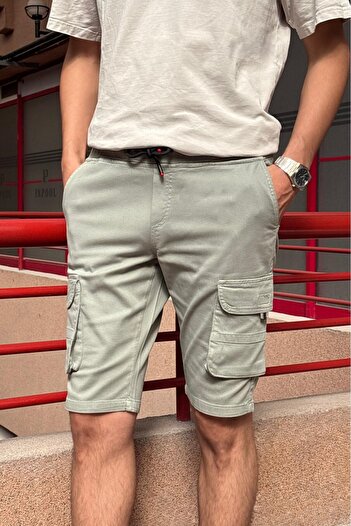 inpool Men's Belted, Elasticated Waist, Cargo Pocket, Cotton Woven Fabric Shorts 177