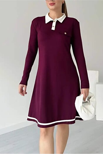 MILANOFOX Polo Neck Long Sleeve Modal Dress with Hem Piping