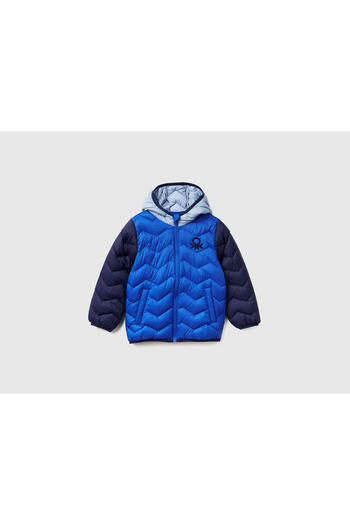 United Colors of Benetton Baby Boy Blue Logo Detailed Hooded Seasonal Thin Coat