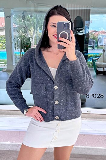 İnce Topuk Prive Bearded Hooded Cardigan 6P028