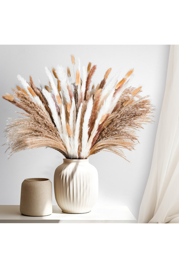 Essentials 360 Pampas Grass 126 PCS, 5 Style 17" Natural Dried Flowers, Boho Decor,Floral Decoration
