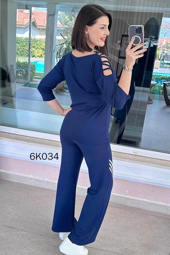 İnce Topuk One-Shoulder Low-Cut Striped Modal Set 6K034
