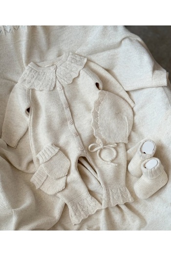 Nipperland 100% Organic Cotton Baby Girl Openwork Knitwear 5-Piece Set Hospital Release 0-3 Months Newborn