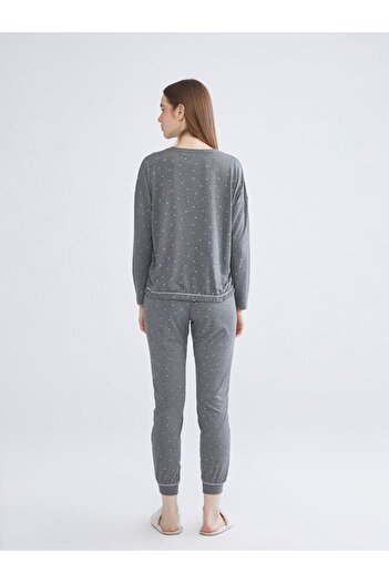 LC Waikiki LCW DREAM Bisiklet Yaka Baskılı Kadın Pijama Takımı