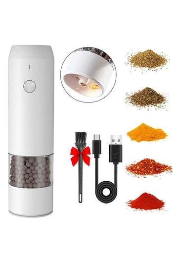 fulina Electric Salt and Pepper Grinder,with 6 Positions,USB Rechargable,Adjustable Coarseness,White