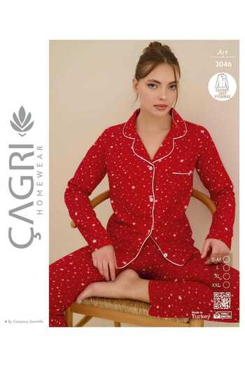 Çağrı Women's Long Sleeve Soft Buttoned Pajama Set