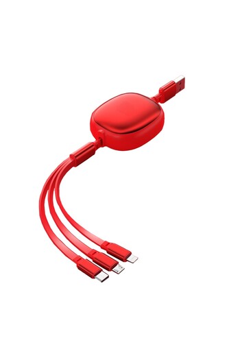 Flippy Universal Retractable Cable, Flippy, Universal 3in1, Micro-USB, Lightning, TYPE-C, 1.2M, Red