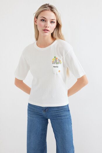Hiccup Bdart Embroidered Round Neck Printed T-Shirt
