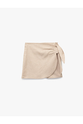 Koton Double-Breasted Linen Shorts Skirt with Side Tie Detail