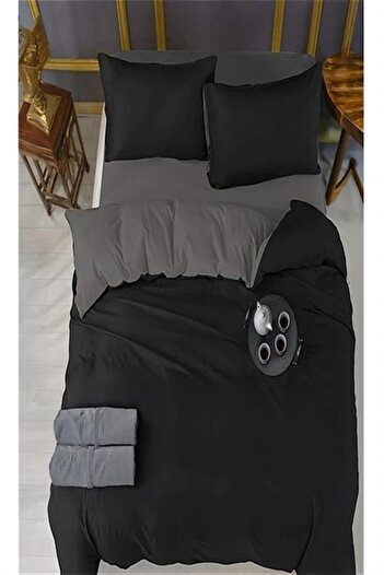 MORE HOME Double Duvet Cover Set + Pillowcase Black Antrezite