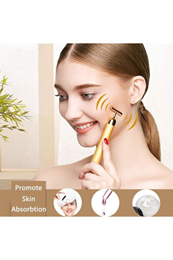 TotulPerfect Stilou Cosmetic Gold Bar 24k Masaj Facial, Cap rotativ 3D energie electrica sonica, Anti-riduri, Bea