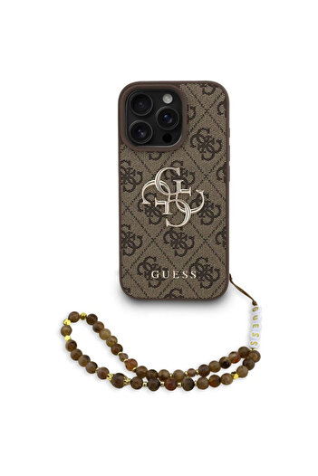 Guess Original iPhone 16 Pro Max Hardcase 4G Classic Logo with Strap, Brown