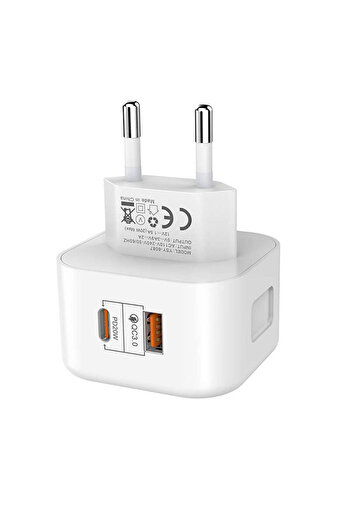Edman PD20W Fast Charging Universal Charger with 2 ports, USB Type C and USB, white