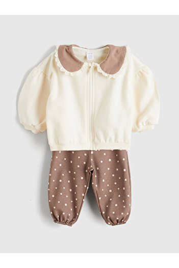 LC Waikiki Ecru Baby Collar Baby Girl Cardigan and Pants