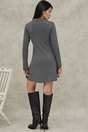 Hiccup Buttoned Polo Neck Mini Knit Dress