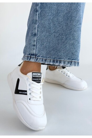 Erbilden Jowen White Leather Black Detailed Lace-Up Sneakers