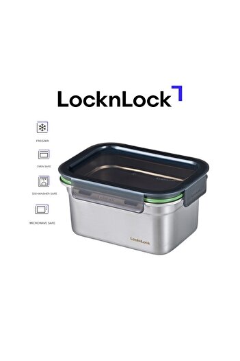 locknlock Stainless Steel Rectangular Container 1L – Four-Side Locking Lid, Oven & Freezer Safe
