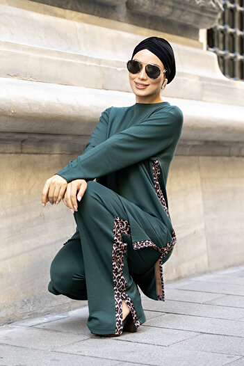 dilber fashion Leopard Garnili Double Face Cotton Lycra Double-Sided Tracksuit Set