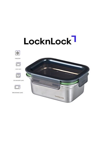 locknlock Stainless Steel Rectangular Container 500ml – Four-Side Locking Lid, Oven & Freezer Safe