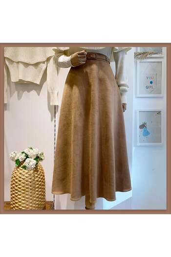Faya Boutique Camel Suede Skirt with Belt
