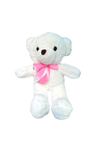 velve Tobi plush bear, with bow, Height 33 cm, White