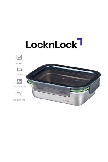 locknlock Stainless Steel Rectangular Container 600ml – Four-Side Locking Lid, Oven & Freezer Safe
