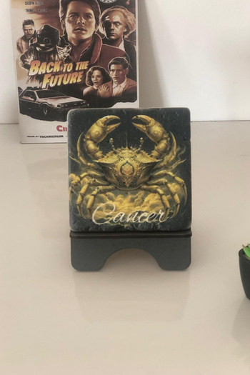 FourArts Cancer Zodiac Sign Special Design Marble Painting 10X10 cm Desktop Decorative Accessory