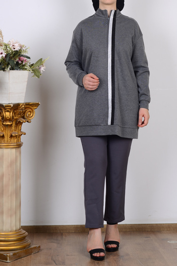 Armine 25Kt407 Gray Women's Half Zipper Two Thread Tunic