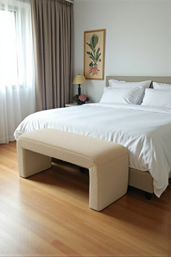 WoodyMaison BELLARA Teddy Kumaş Yatak Ucu Pufu – Modern Dikdörtgen Bench