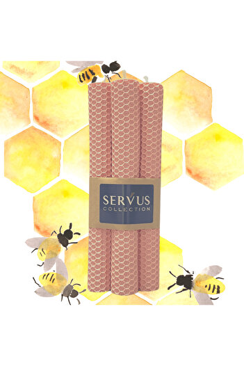 SERVUS COLLECTION Set of 4 Natural Honeycomb Candles Made of Colored Beeswax - Powder Pink 3.5 cm 25 cm Powder Pink