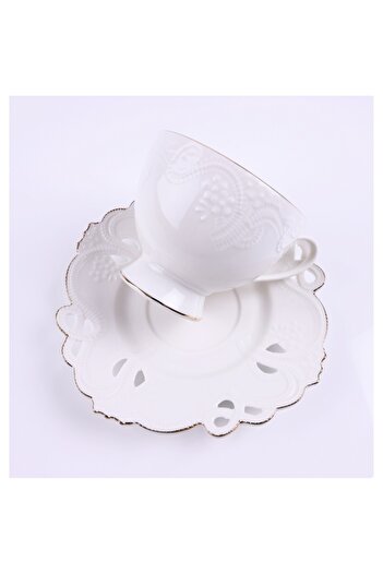 Eom Set of 2 cups for coffee or tea, with 2 saucers, lace design