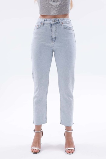 Pulli Collection Sparkling Stone Detailed High Waist Mom Fit Jean Trousers