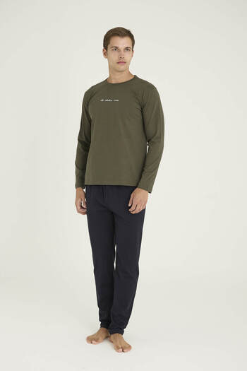 KLY 100% Cotton Men's Crew Neck Pajama Set Modern Design