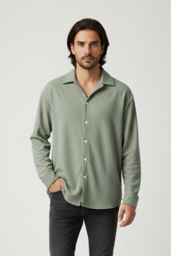 NO 601 Men's Çağla Green Crepe Fabric Oversize Cut Shirt