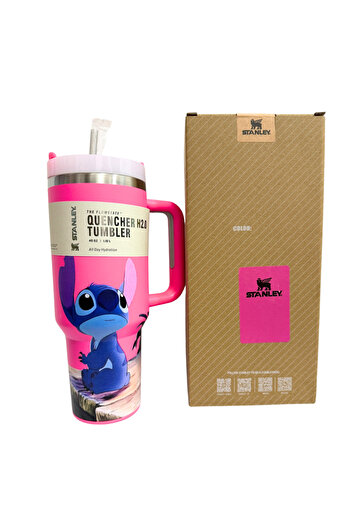 Twisoo stanley Cartoon Printed Tumbler – Cute Stitch Design, Insulated Leakproof Travel Mug”