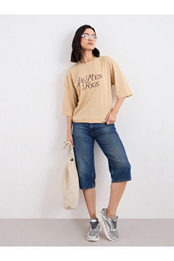 Styli Brown Dropped Shoulder Oversized T-Shirt