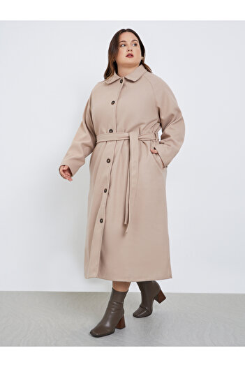 Styli Plus Size Oversized Belted Coat Shacket