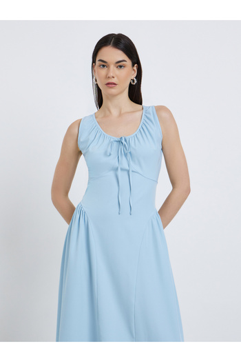 Take Two By Styli Solid Sleeveless Tie-Up Detail Midi Dress