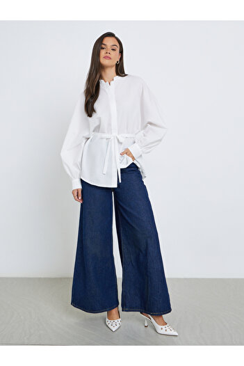 Styli Oversized Balloon Sleeve Waist Tie Shirt