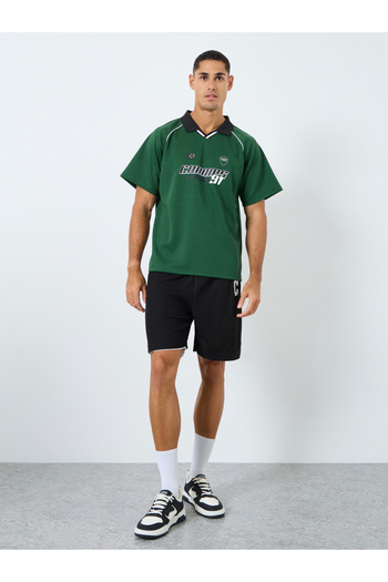 Styli Oversized Slogan Print Polo T-Shirt