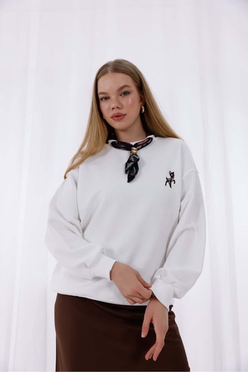 Pulli Collection Embroidered Oversize Sweatshirt with Scarf Detail