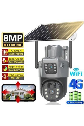 V380 Pro Camera Solara Smart AI VisionX Pro Supraveghere Video 4G SIM Panou Solar 18W Dual Lens 4k 8MP Ultra