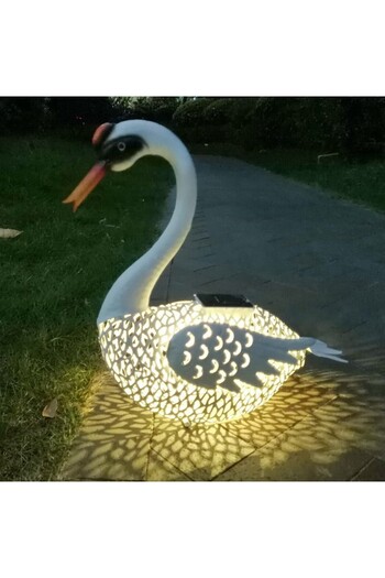 Flippy Garden Decoration, Solar Lamp, Flippy, Swan, Led Lighting and Solar Charging, Iron, White