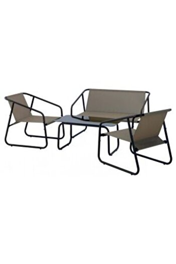 Mercaton Garden/terrace furniture set, brown, steel, textile, 1 table, 2 chairs, 1 sofa, Soffi