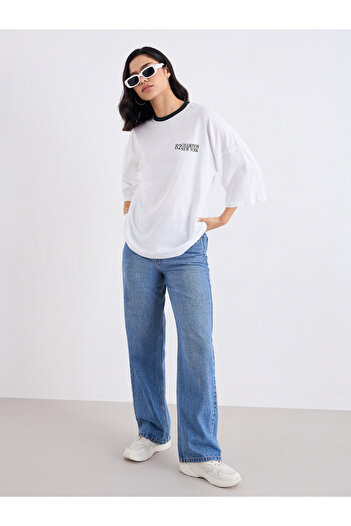 Styli White Oversized T-Shirt with Contrast Trim