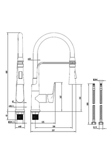Danube Home Milano Lucy Pull Out Sink Mixer | Brass Kitchen Tap | Modern Design | 5 Year Warranty