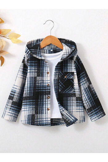 Take Two By Styli Boys Checked Hoodie Button Front Jacket